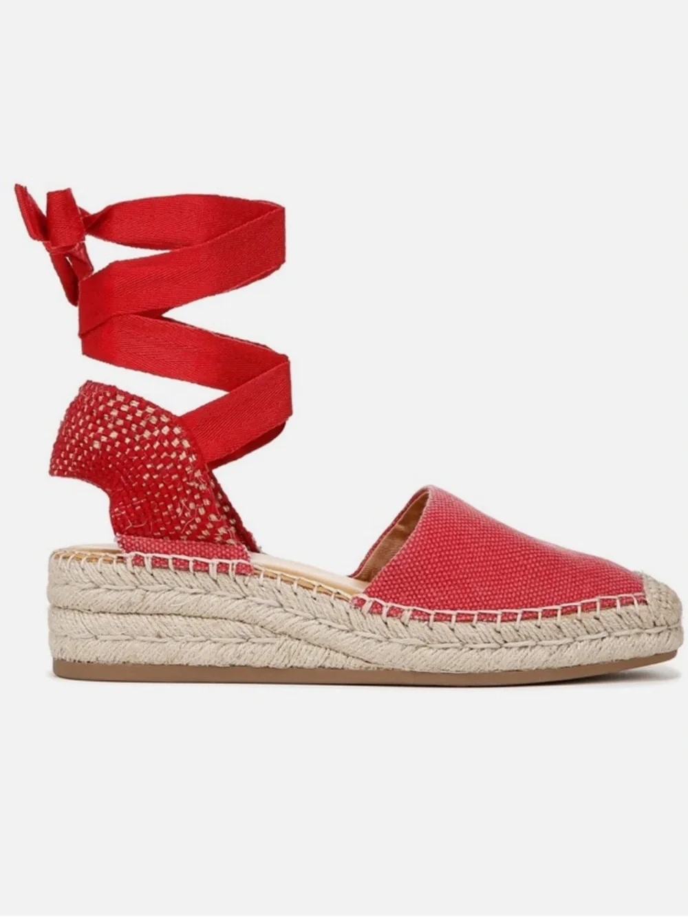 Red tie up espadrilles